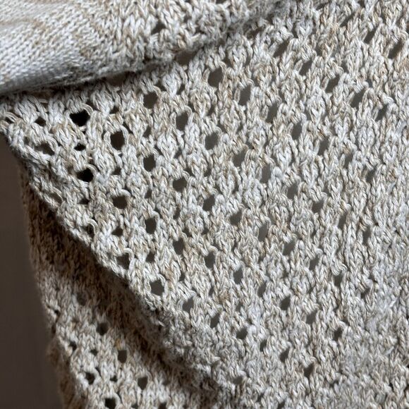 Converse 90s Open Knit Cardigan L | Beige Boho Coastal Beach Hippie Fall Sweater - Picture 5 of 8